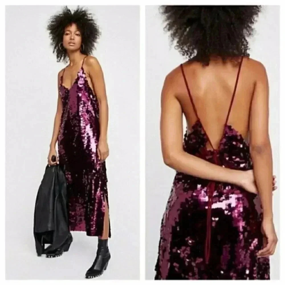 Free People Paillette sequin Party Midi/ maxi Slip